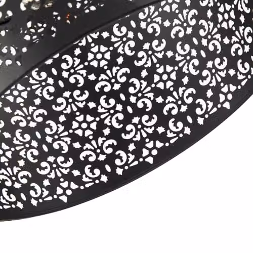 Happy Homewares Moroccan Designed Matte Black Metal Circular Pendant Light Shade with Floral Decor, Diameter: 30.48 cm – 2
