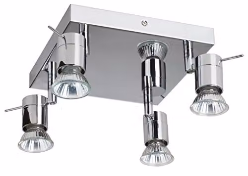 Netlighting Penna 4 Square LED Ceiling Spotlight Cluster in Chrome and Silver Metal with Glass