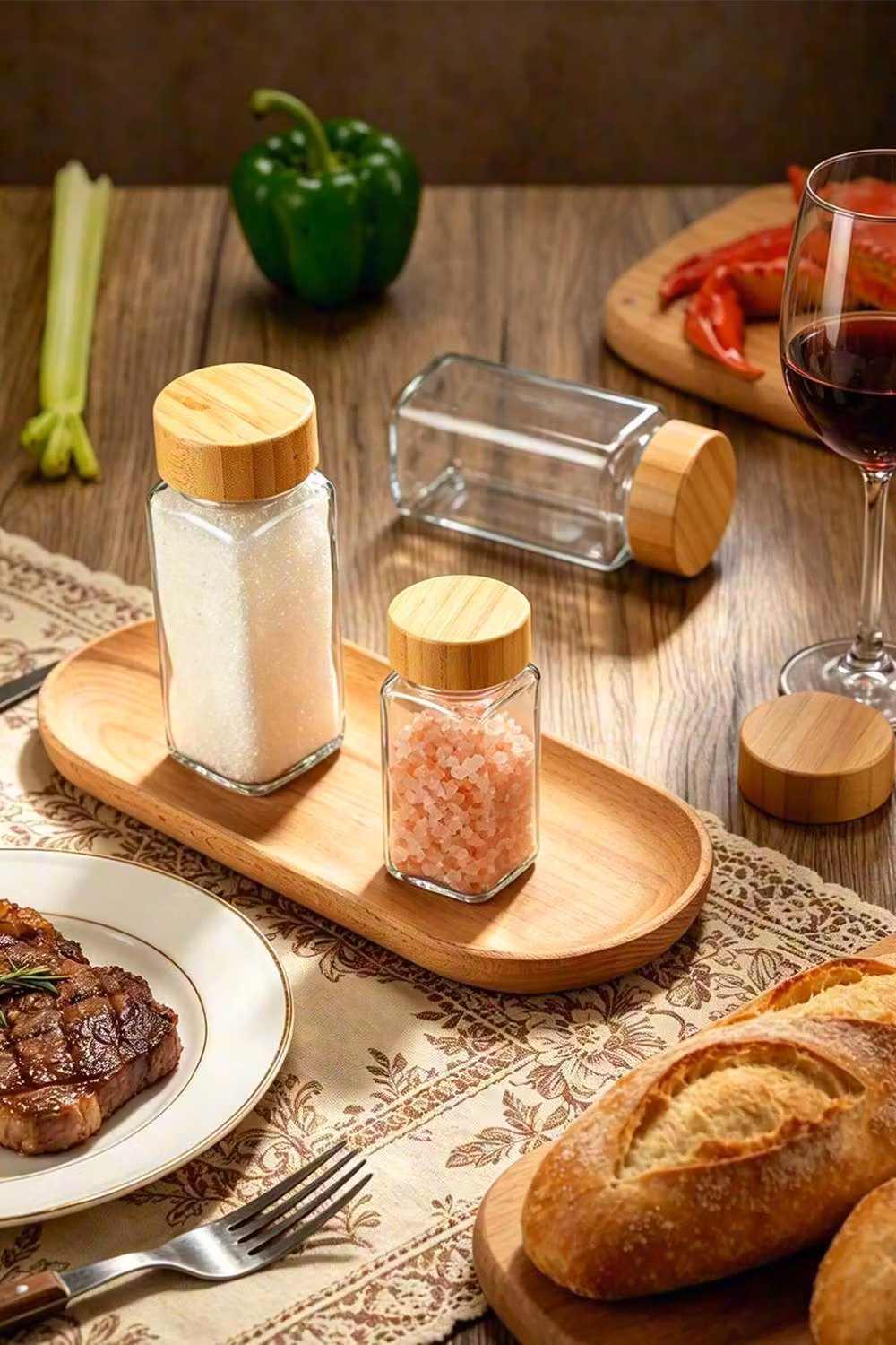 ExtraStar 24-Piece Set of Airtight Glass Spice Jars with Bamboo Lids, 120ml each, Clear – 2