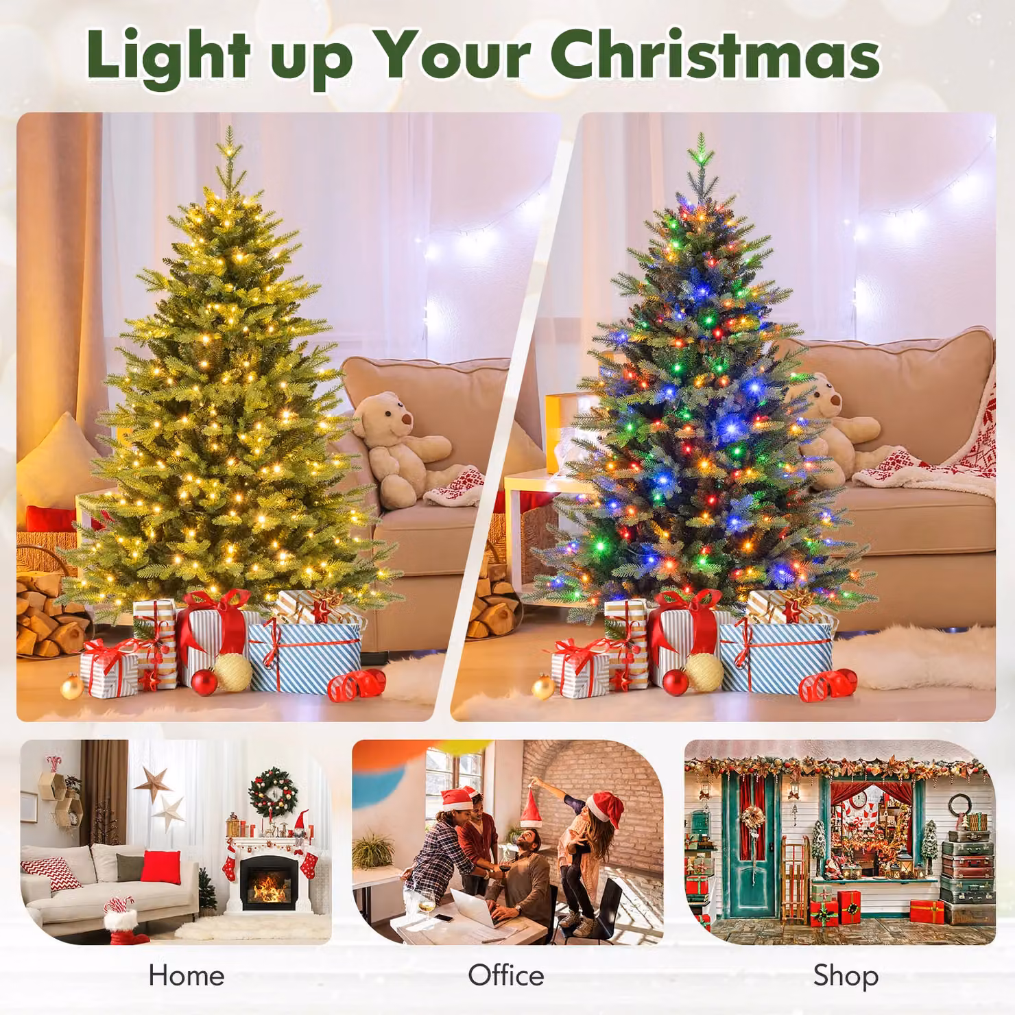 Gymax 5ft Artificial Christmas Tree with 844 Tips, 11 Lighting Modes and Remote Control in Green, Height: 152.4 cm – 2