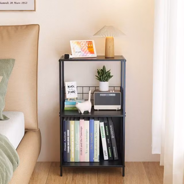 Huhote 3-Tier Black Vinyl Record Player Stand and Storage Side Table – 1