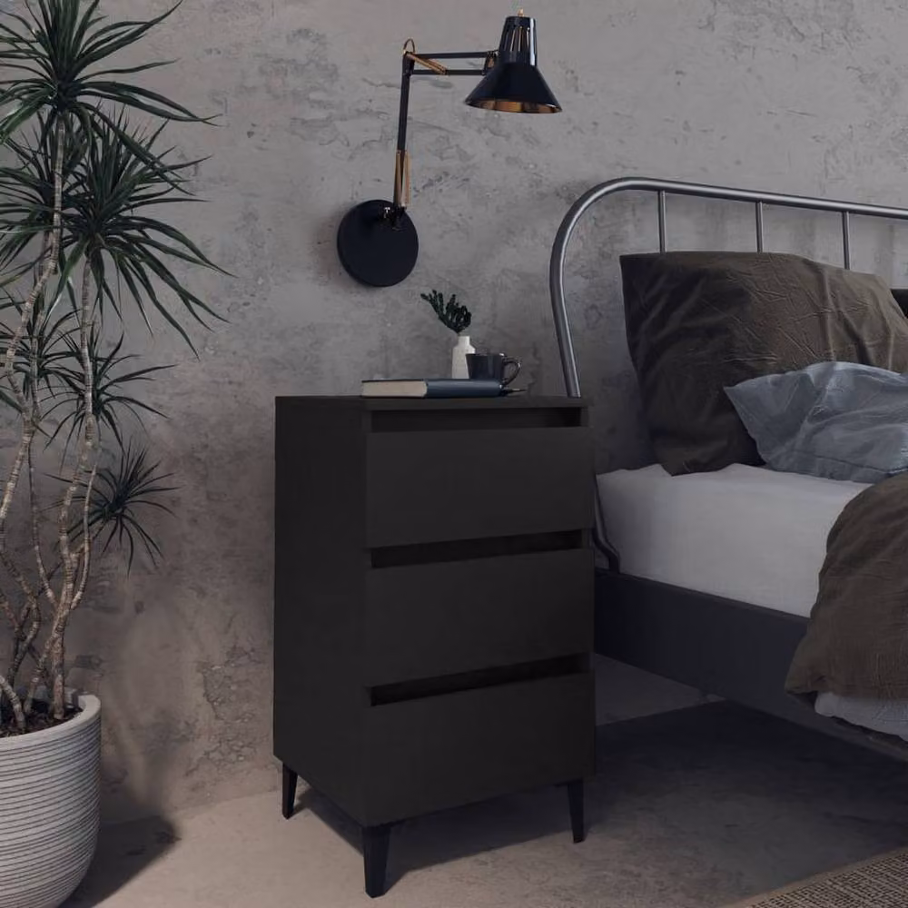 Berkfield Home Bed Cabinet with Metal Legs in Black, W: 40 cm, D: 35 cm, H: 69 cm – 2