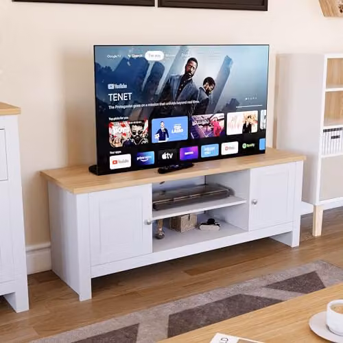 Vida Designs Arlington 2 Door TV Unit with Shelf, White, H 49 x W 128 x D 39 cm – 3