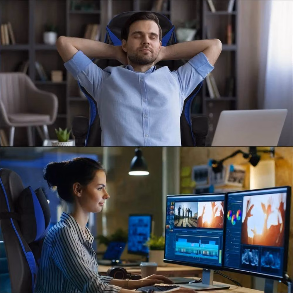 SPETLEK Swivel Gaming Chair in Black and Blue with Synthetic Leather and Armrests – 3