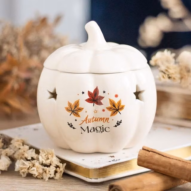 Gloriously Good Autumn Magic Pumpkin Ceramic Oil Burner and Wax Warmer in White
