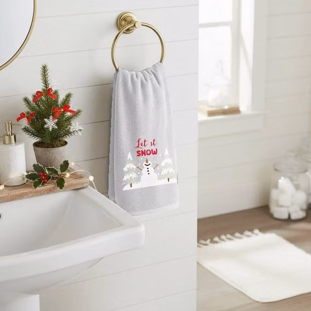Velosso Let It Snow 2 Pack Christmas Cotton Hand Towels in Light Grey