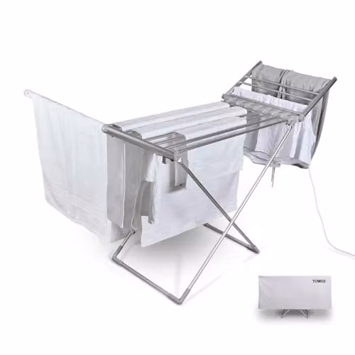 Tower Heated Winged Clothes Airer with Thermal Cover in Silver