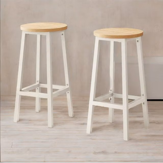 Furnold Set of 2 Minimalist Bar Stools with Metal Frame in Beige