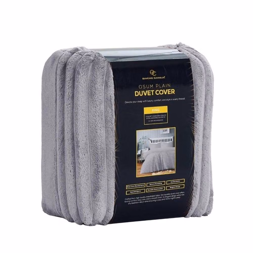 Home Luxe Interior Grey Plush Faux Fur Chunky Ribbed Duvet Cover Set, W: 90 cm x L: 200 cm – 2