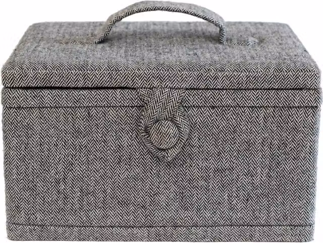 Korbond Herringbone Regular Sewing Basket with Handles in Grey