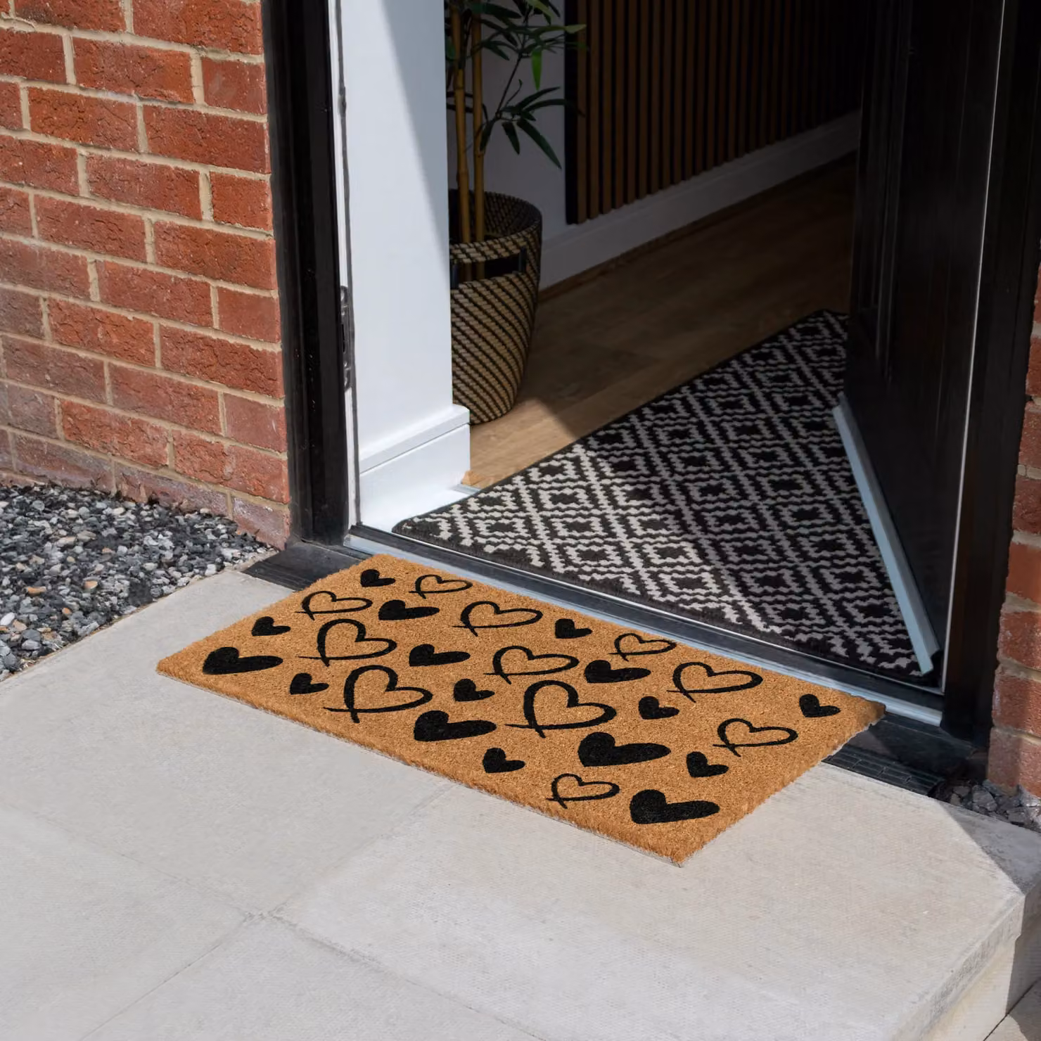 JVL Coir and Rubber Heart Design Doormat and Runner Set, Brown, W/D/H: 40 x 120 x 1.5 cm – 6