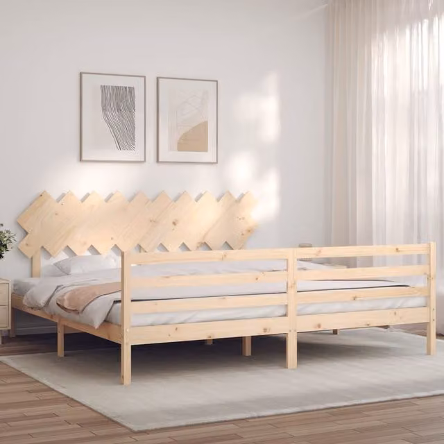 Berkfield Home Solid Wood Pine Bed Frame with Headboard in Brown, 200 x 200 cm