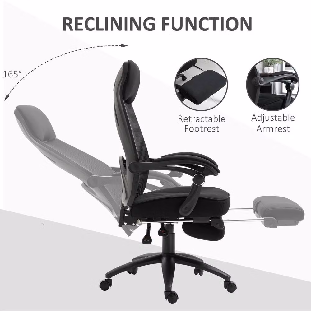 Rolipo Black Fabric Executive Swivel Office Chair with Headrest and Foot Ring – 7