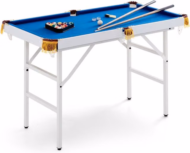 COSTWAY Blue Folding Billiards Table with Metal Accessory Set
