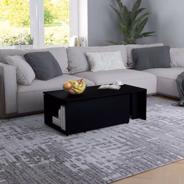 Berkfield Home Modern Black Rectangular Coffee Table with Lift Mechanism, W: 150 cm, D: 50 cm, H: 35 cm – 1
