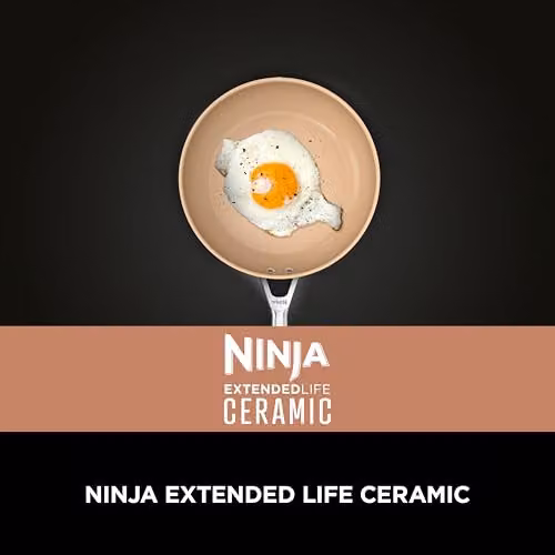 Ninja Extended Life 18cm Ceramic Saucepan with Lid, Grey and Terracotta