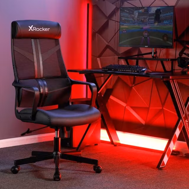 X Rocker Helix Black Mesh and Synthetic Leather Gaming Chair for Children with Headrest and 360 Degree Swivel
