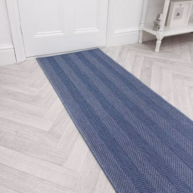 runrug Stripes Blue Reversible Indoor/Outdoor Carpet Runner, W: 60 cm, L: 330 cm