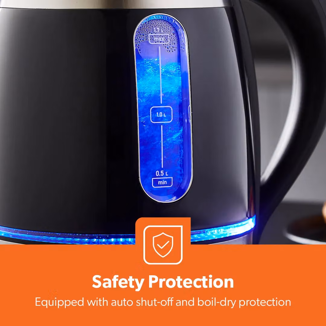 Geepas 1.7L Illuminating Electric Kettle 2200W Stainless Steel in Black – 4