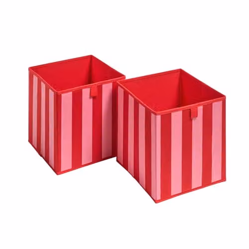 OHS Set of 2 Stripe Fabric Storage Cubes in Red and Pink, Foldable with Handles – 1