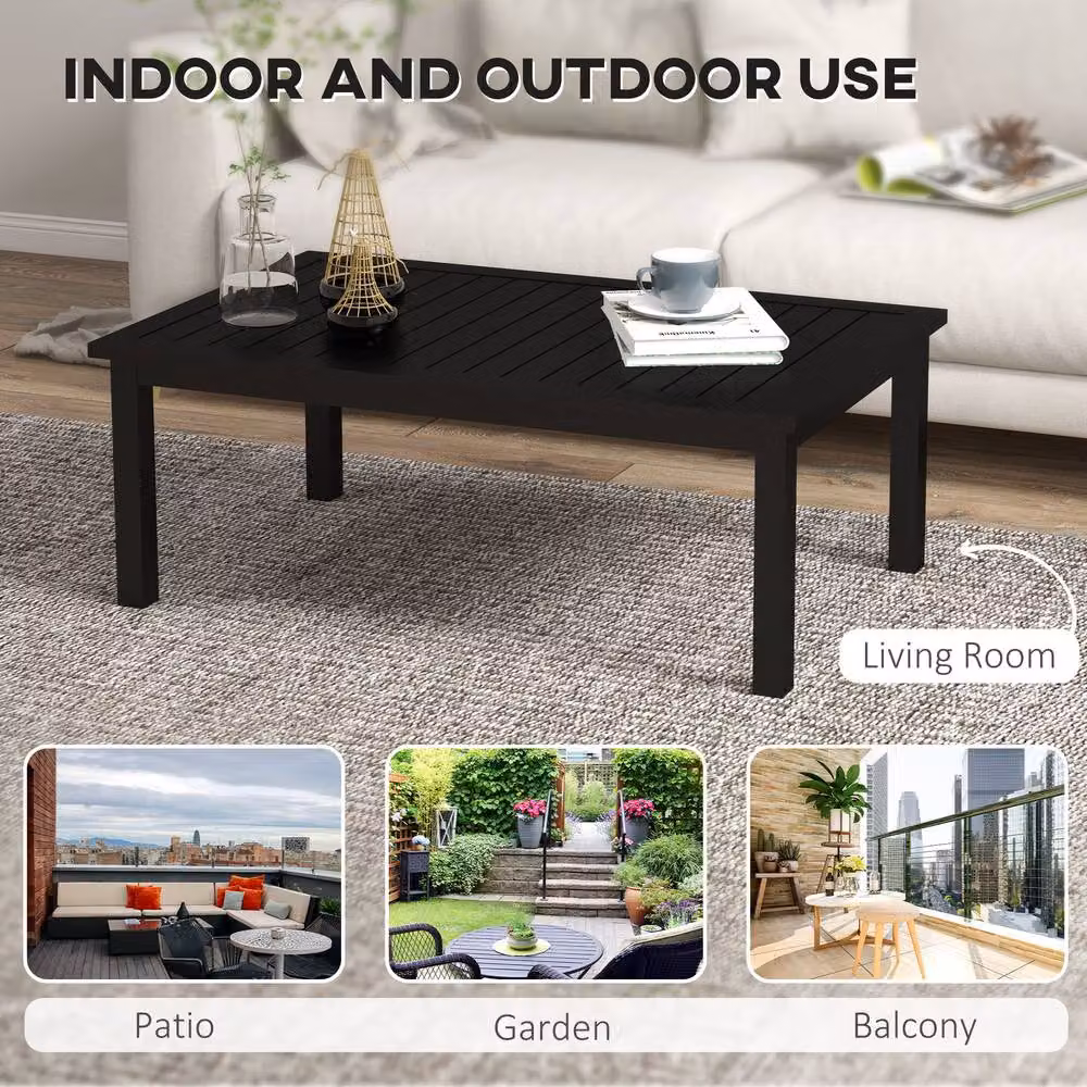 OUTSUNNY Aluminium Outdoor Coffee Table with Slat Top in Matt Black – 4