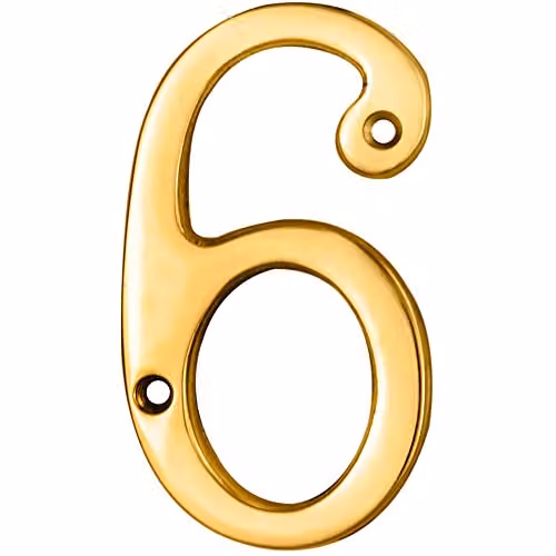 Loops Stainless Brass House Numeral Plaque in Gold, Height: 75 mm, Depth: 4 mm