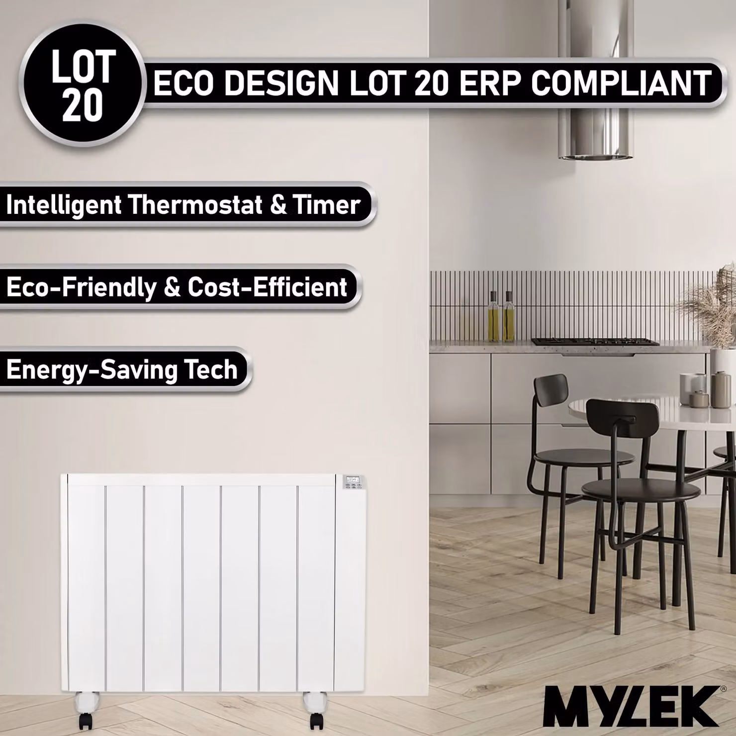 MYLEK 2000W Ceramic Electric Panel Heater with 24/7 Digital Timer and Thermostat, White – 6