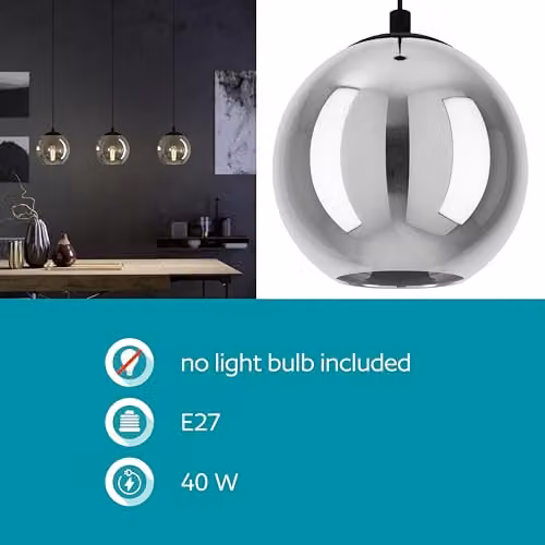 Eglo Ariscani Pendant Lighting, Modern Black and Transparent Ceiling Light Fitting with 3 Glass Shades – 3
