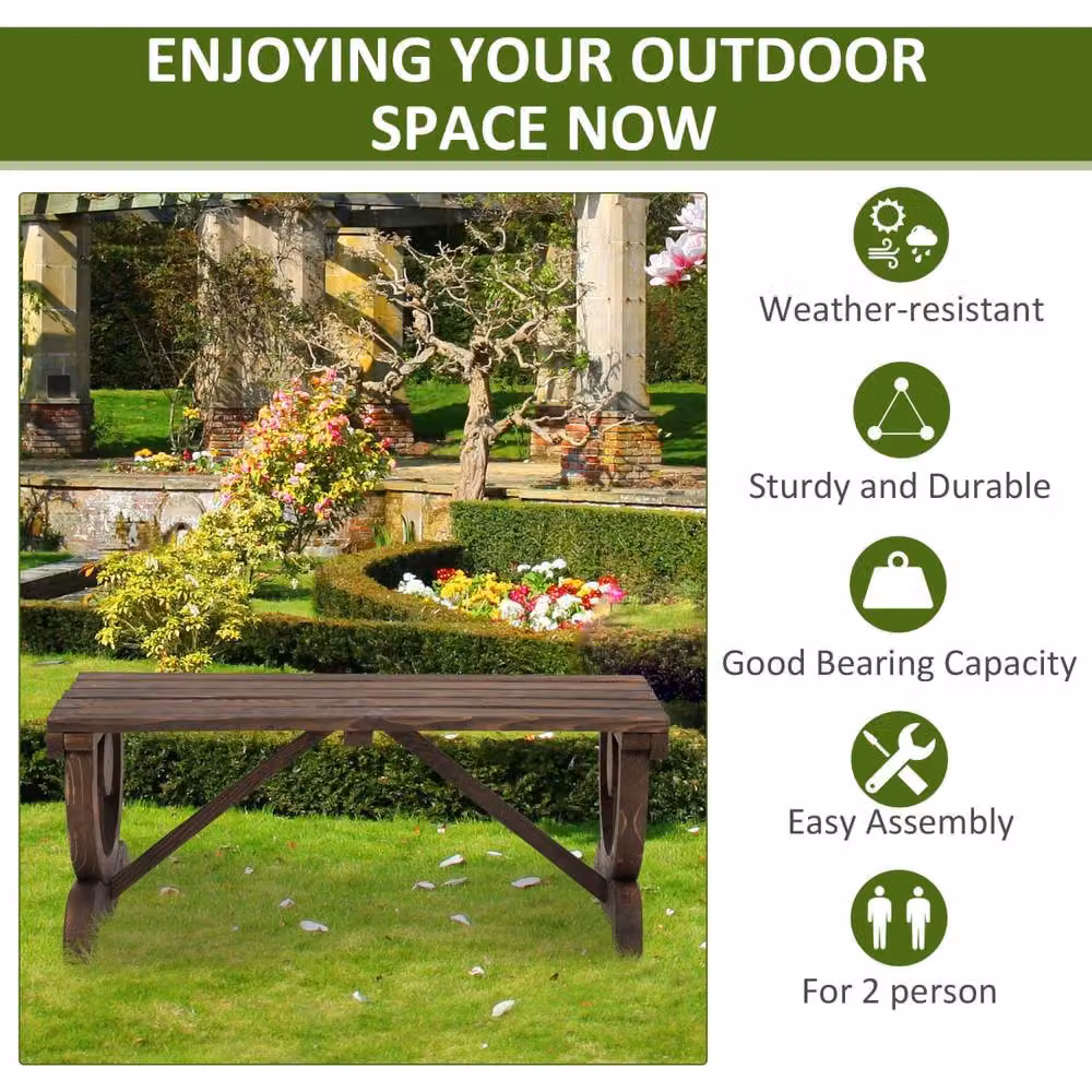 Wyld Haus Vini Rustic Fir Wood 2 Seater Garden Bench with Wagon Wheel Legs in Brown – 4
