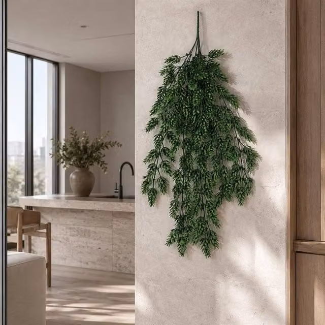 Leaf Artificial Hanging Clustered Fern Plant in Green, 128 cm
