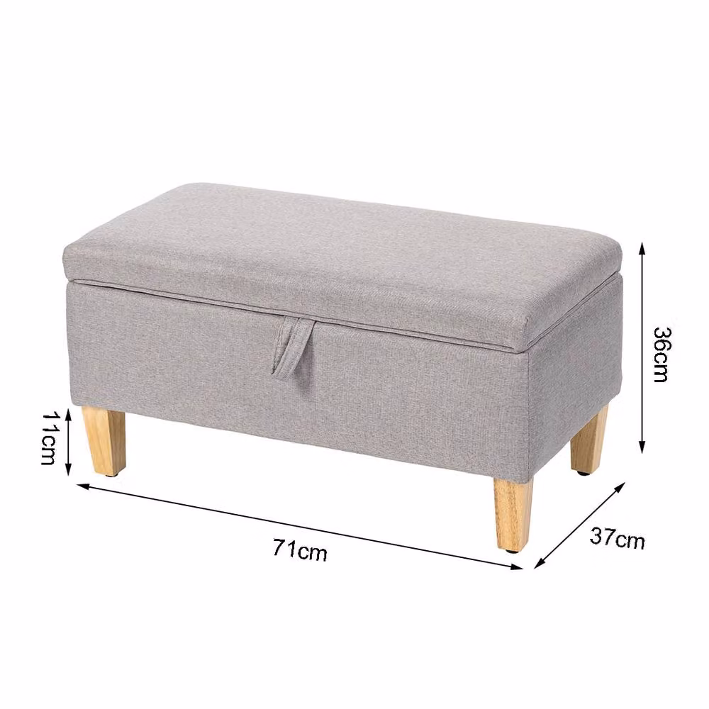 ERGOVEXA Chic 30L Linen-Style Storage Ottoman with Padded Seat in Light Grey – 2