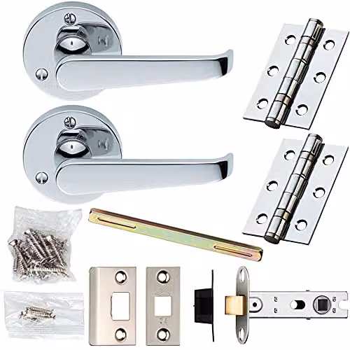 Loops Chrome Victorian Straight Lever Door Handle and Latch Pack with 59mm Round Rose