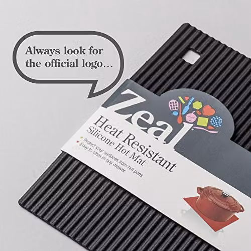 Zeal Silicone Square Non-Slip Hot Mat Trivet with Hanging Loop, Black, 18 cm – 6