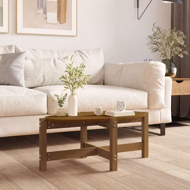 Berkfield Home Rustic Rectangular Coffee Table in Honey Brown Solid Pine, W: 87 cm, D: 48 cm, H: 35 cm – 1