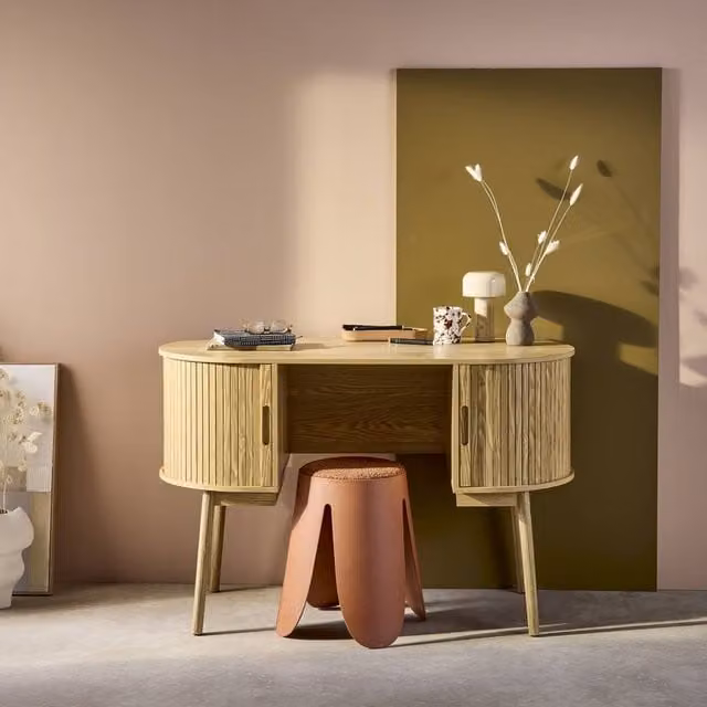 sweeek Oval Writing Desk with Dual Pedestal Storage, Light Brown, W: 120 cm – 1
