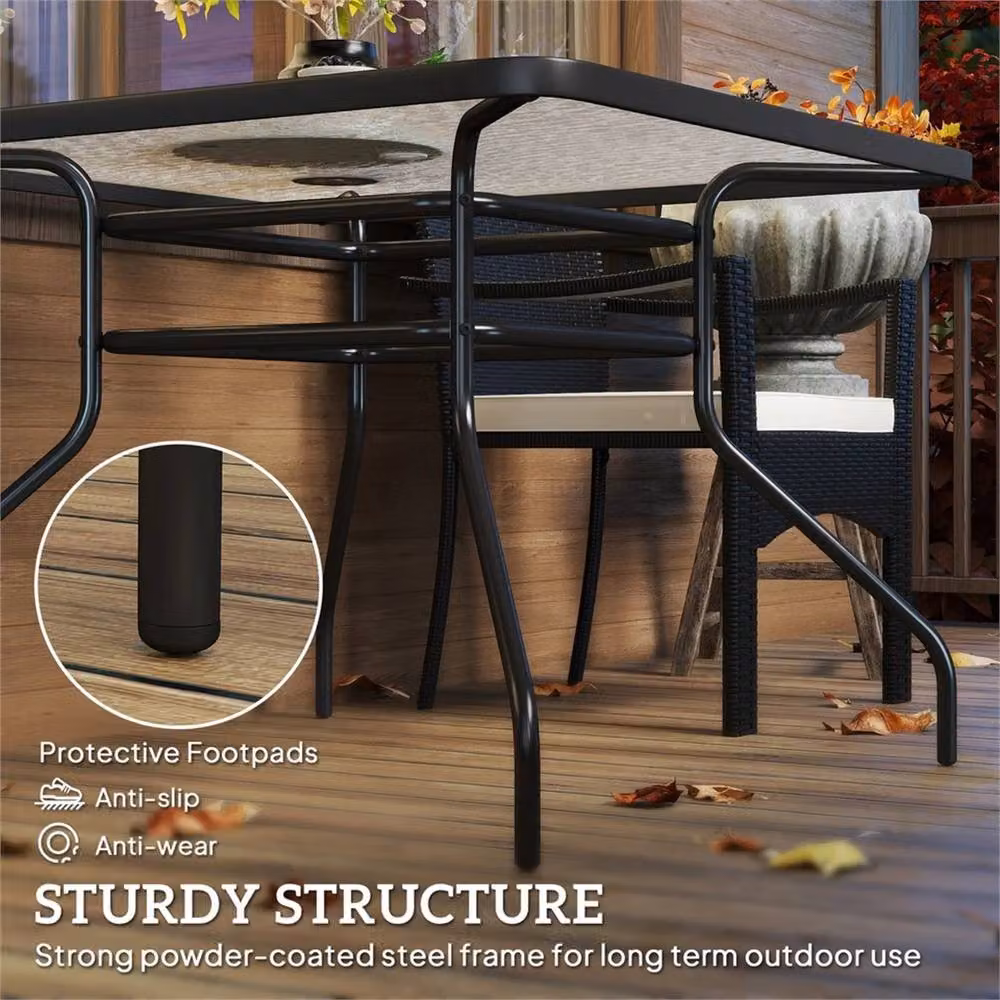 Outsunny Modern Square Glass Top Garden Dining Table in Black, W/D: 100 x 100 cm – 3