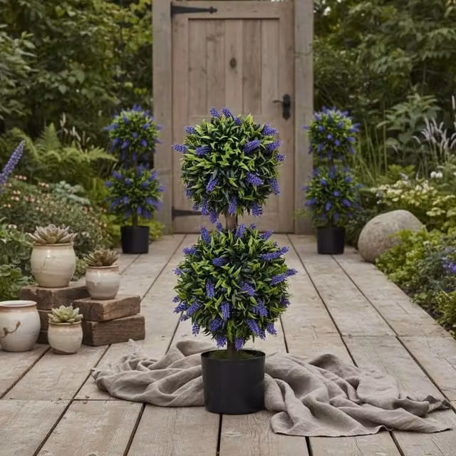 Wyld Haus Vevayo Set of 2 Artificial Lavender Ball Trees in Green Decorative Pots – 1