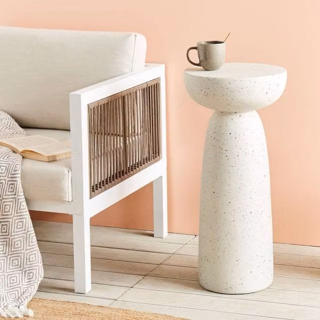 Wyld and Coco Terrazzo Accent Side Table, White, Diameter: 33 cm – 1