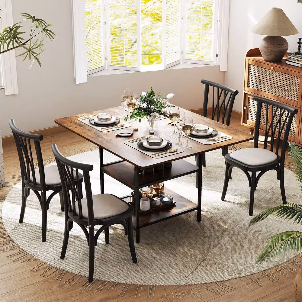 Costway Rectangular Dining Table with Storage Shelves in Brown – 5