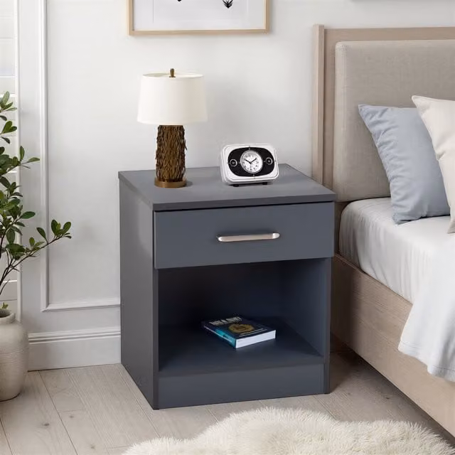 Seconique Dakota 1 Drawer Bedside Table in Dark Grey