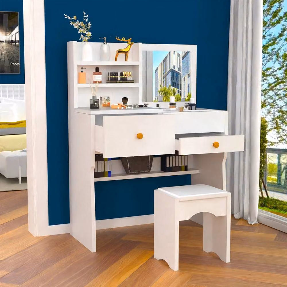 EONLION White Dressing Table and Makeup Vanity Desk Set, W: 100 cm, H: 72 cm – 2