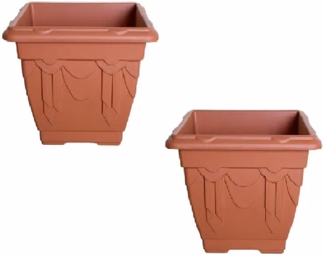 Whitefurze Venetian Square Tabletop Pot, Terracotta Orange, W/D/H: 30 x 30 x 23 cm