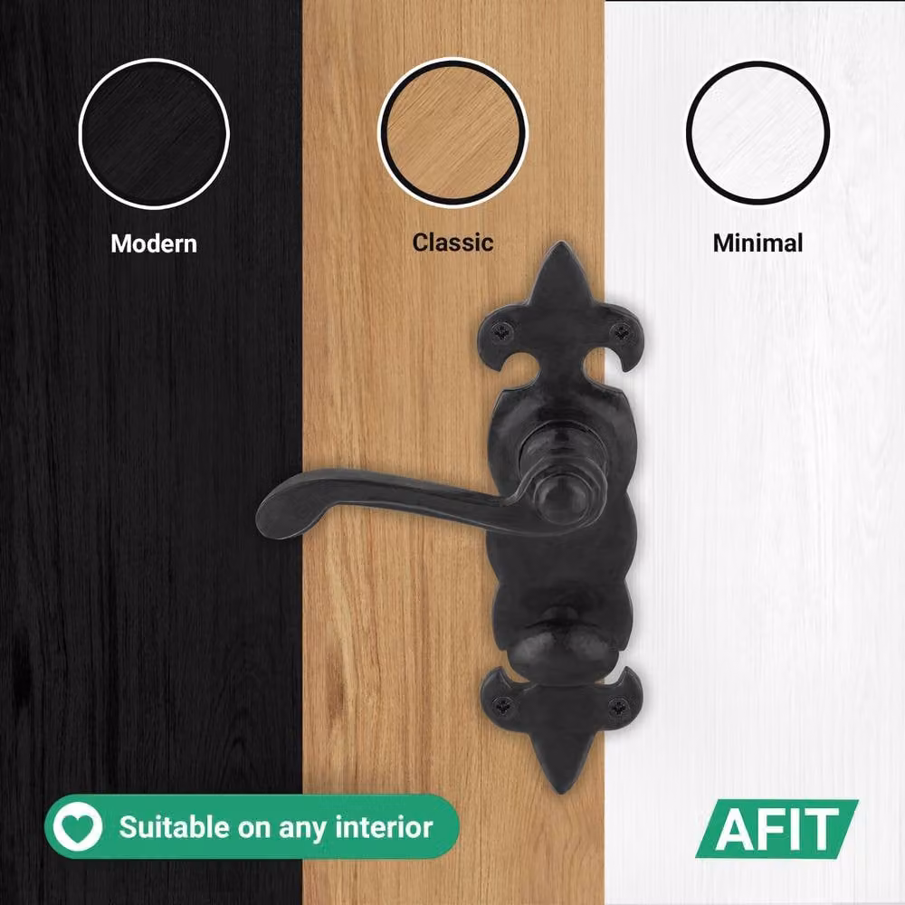 AFIT Black Antique Cast Iron Bathroom Door Handles with Backplate, 1 Pair, Matt Finish, W/D/H: 15 x 15 x 1.5 cm – 4