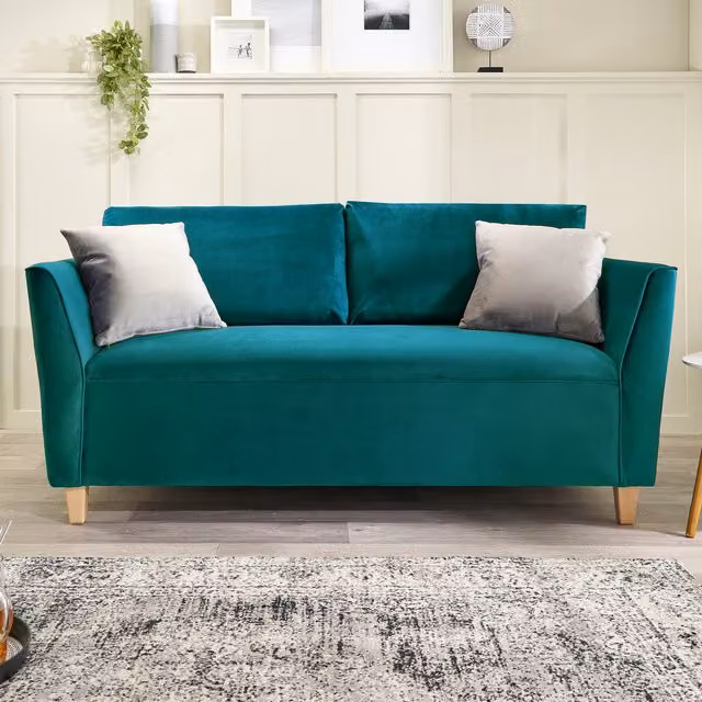 Aspire Ellie 3 Seater Sofa in Emerald Green Brushed Velvet with Solid Wood Frame
