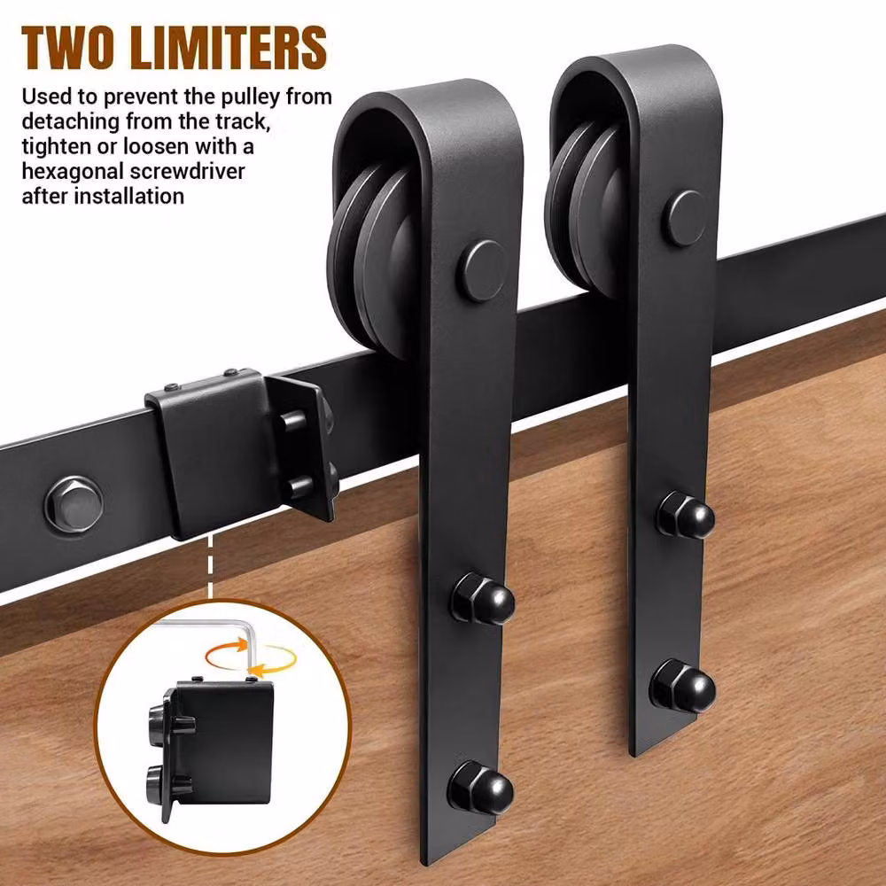 FORGEVIO Black Matt Steel Sliding Barn Door Track Hardware Set, W: 200 cm, H: 52 cm – 4