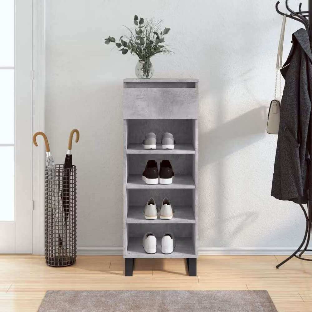 Berkfield Home Shoe Cabinet in Concrete Grey, W/D/H: 40 x 36 x 105 cm – 2
