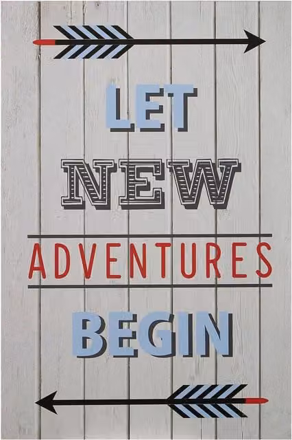 Premier Kids Let New Adventures Begin Rustic Wood Wall Plaque in Grey and Multicolour