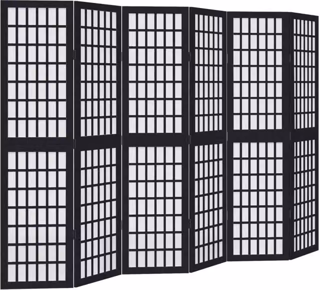 Berkfield Home 6-Panel Room Divider in Black Solid Paulownia Wood – 1