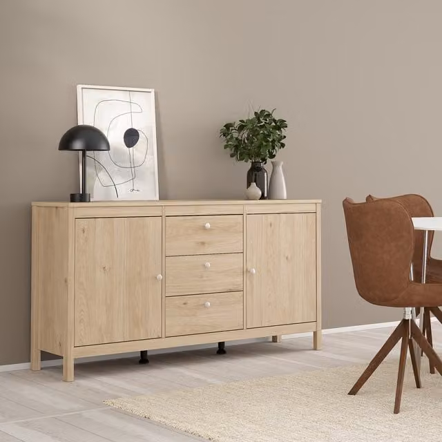 Furniture To Go Madrid Sideboard with 2 Doors and 3 Drawers in Matt Black and Jackson Hickory Oak