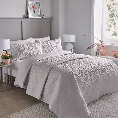 Serene Silver Microfibre Duvet Cover and Pillowcase Set, W: 230 cm, H: 220 cm